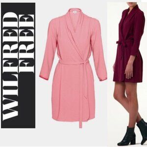 Aritzia Wilfred Wrap Dress​​ Belted Mini Franca Coral Pink Long Sleeve